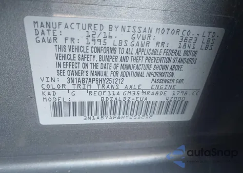 2017 Nissan Sentra Sv z USA, uszkodzony, nr VIN 3N1AB7AP8HY251212